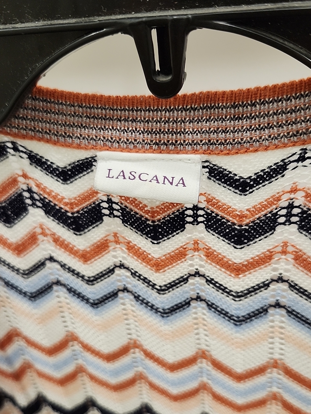 Rust, Black, Rust Multi Chevron Open Cardigan - Picture 2 of 5